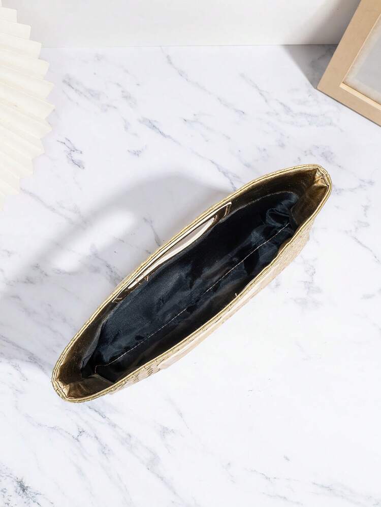 新款欧式编织包，度假包，旅行包，时尚便携收纳包，晚宴包，金色手提包，迷你编织手提包，金色手拿包，晚宴手提包，完美适用于婚礼、派对等场合，百搭之选，适合女性、女孩、学生，旅行、度假、海滩、节日、聚会、送礼皆宜。 - 金色 - 查看 5