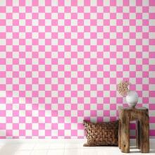 Retro Checkered Peel And Stick Wallpaper 70s Funky Checkered Contact Paper Geometric Waterproof Wallpaper Neutral Checkerboard Decor Bathroom Cabinet(Black Brown,9.8' X 15.75'') - Pink - View 5