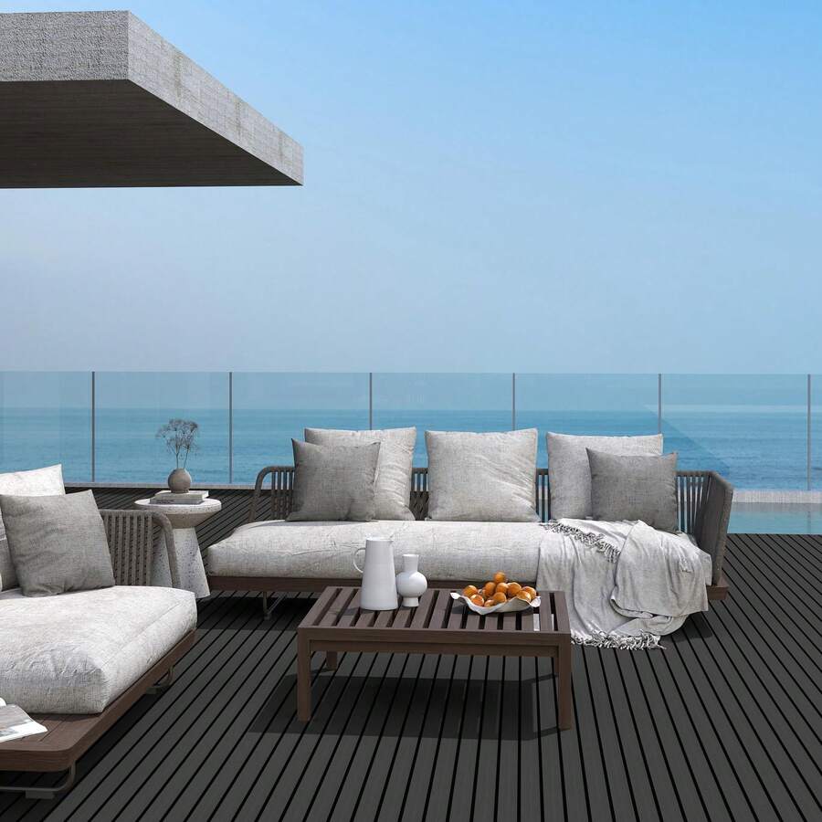 LILIIN Boat Flooring EVA Foam, Self-Adhesive Non-Slip Marine Carpet In Teak Look For Motorboats, Kayaks And Motorhomes, Brown/Dark Grey/Light Grey + Black, 240 X 45 Cm - Dark Grey - View 1