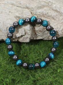 YAUKIA 1 件招财手链 - 蓝虎眼石和赤铁矿成功富足手链，自信、财富、繁荣珠宝礼物，适合男女