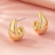 Ladies' Retro Style Stainless Steel C Earrings - Fully Integrated Design With Teardrop And Crescent Shapes, Suitable For Daily Occasions And Gifts, Daily Earrings | Teardrop Earrings | Stainless Steel Earrings, Elegant And Simple Teardrop Shaped Women's Earring Set, Retro Punk Style Daily Wear Earrings, Holiday Gift Giving - 金色 - 查看 7