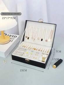 1 pieza Caja de almacenamiento de joyería de gran capacidad, caja de joyería, caja de joyería con cerradura y cajón, accesorios de almacenamiento de joyería, variedad de estilos para elegir, adecuada para collares, aretes, pulseras, anillos, pulseras, relojes y otros accesorios de joyería. Regalo para vacaciones. Para organizador de almacenamiento de mujeres, esenciales de viaje, vuelta al colegio, almacenamiento para dormitorio