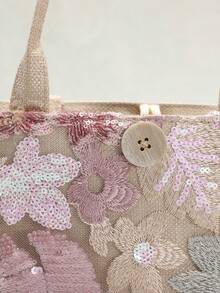 1 Túi vải lanh chắp vá nhiều màu sắc, họa tiết thêu hoa lá thời trang, dung tích lớn, túi xách vuông thường ngày, túi đi biển/mua sắm (Họa tiết hoa được phân phối ngẫu nhiên) - Hồng - Xem 8