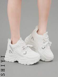 Zapatillas de cuña con cordones casuales y de uso diario para mujer - Blanco - Ver 7