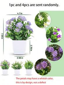 4 件/1 件小型假植物迷你人造植物带花适用于家庭房间办公室农舍浴室桌架室内装饰婚礼派对春季装饰。 - 彩色 - 查看 11