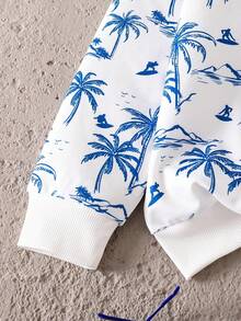 青少年男孩棕榈树印花圆领运动衫和休闲牛仔裤 - 白色 - 查看 4