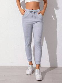 1PC Elastic Waist Drawstring Pocket Casual Breathable Sweatpants 1pc Spring And Autumn Pocket Women Jogging Pants, Outdoor Casual Sports Women Trousers, Workout Gym Street Women Casual Pants - Xám - Xem 2