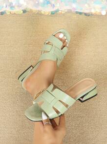 2 Colors Flat Slippers Chunky Heel Open Toe Solid Color Bohemian Fashion Casual Low Heel Women Sandals