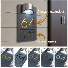 1 件定制太阳能门牌号 - 优雅的 3D 浮雕设计，自动夜间照明，门口个性化地址牌，生日、圣诞节、毕业典礼、万圣节、婚礼、派对、万圣节、感恩节、房间装饰的礼物，多功能、可调节、防霉、装饰性、精致、时尚、可爱、迷人，
