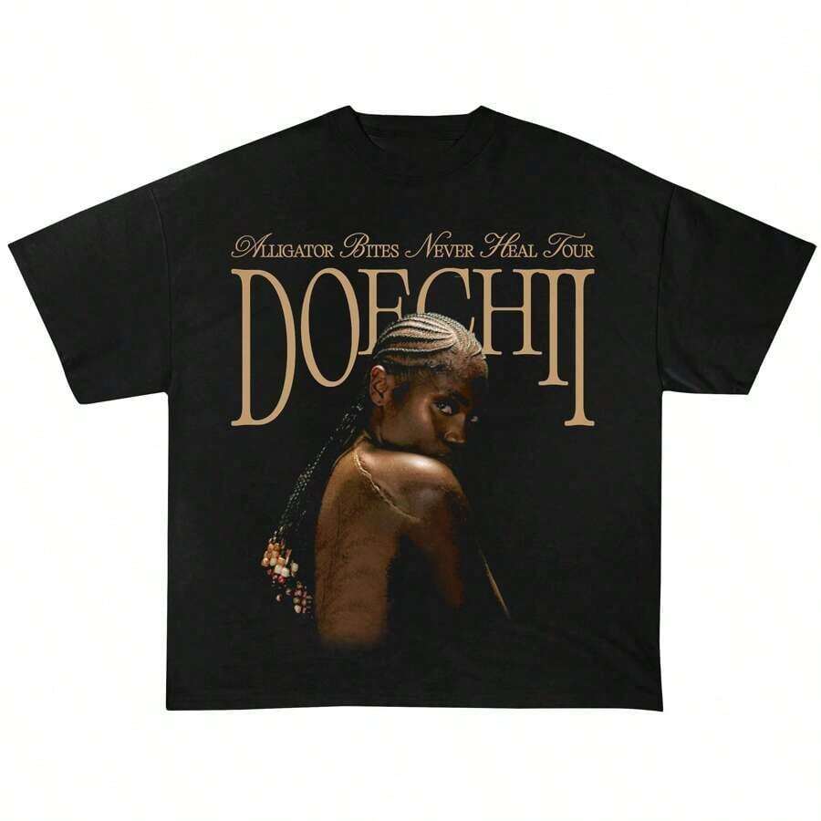 Women's Summer Character Printed Round Neck Casual Short Sleeve T-Shirt Graphic Tees Women Tops,  -Doechii.- Swamp Princess Concert Light Sand Merch For Unisex Mens Womens - màu đen - Xem 1