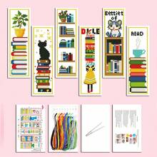 6pcs Cat Bookmark Cross Stitch Kit | 11CT Printed Book & Coffee Cup Pattern | Includes 3-Ply Threads + Tools | DIY Handcraft Gift | Ideal For Literary Youth