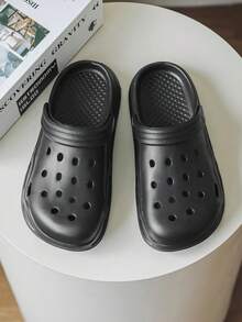 Women's Solid Color Punk Hole Punch Sandals, Breathable Outdoor Beach Lightweight Slides, Soft Thick Sole Slip-On Slippers For Men - Black - View 3