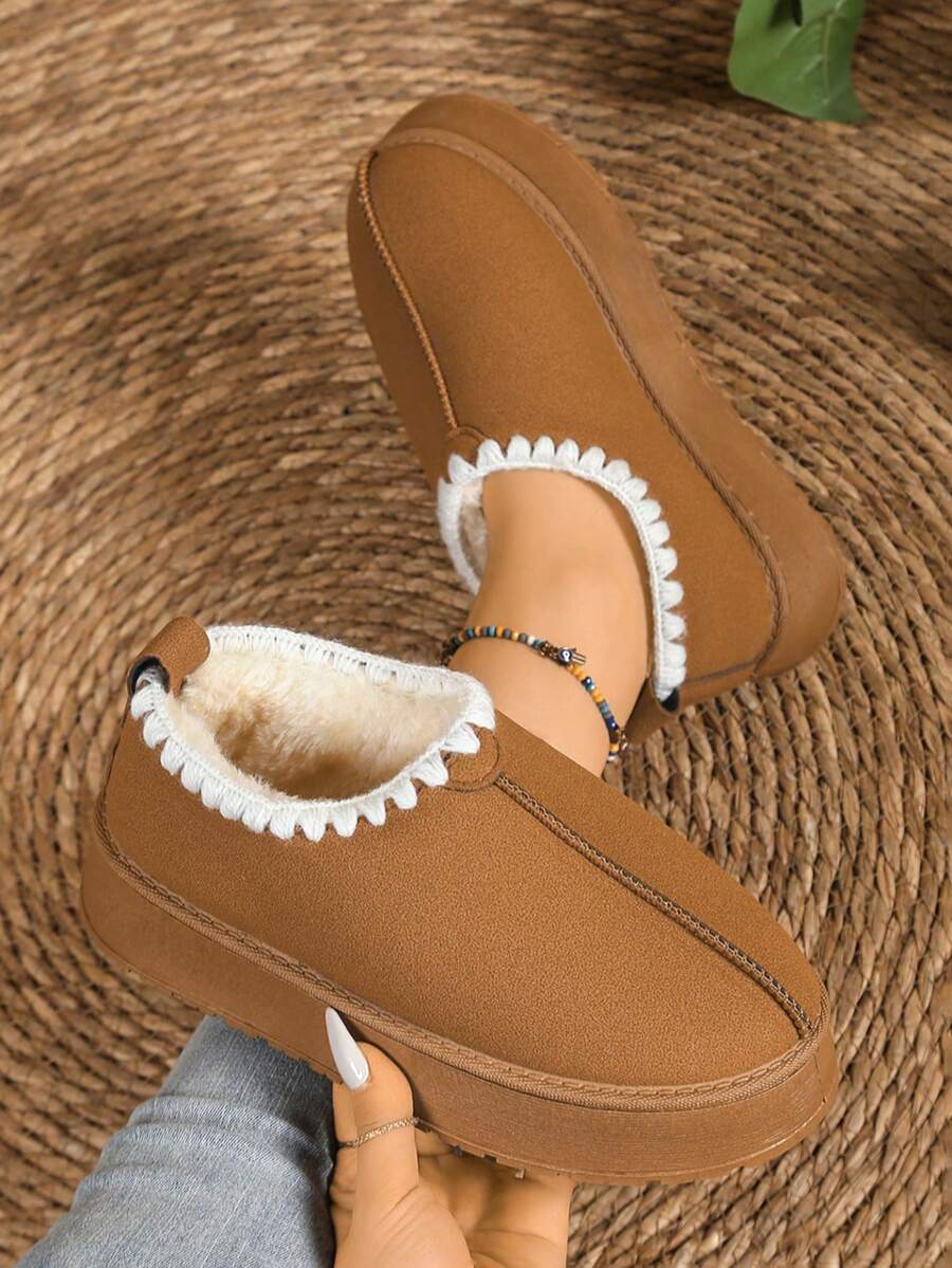 Damen Winter Warm Plüsch Schneestiefel, Lässig Neu Veloursleder Knöchel Stiefel, Flach Dicke Sohle Schuhe