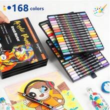 新款狼纹双头双色丙烯马克笔,12/24/36/48/60/84/120支套装,每支笔包含24/48/72/96/120/168/240种颜色,适用于各种绘画和艺术创作 - 彩色 - 查看 5