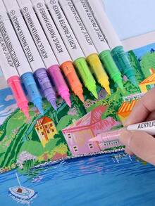 126 Colors Languo Colors Straight Liquid Soft Tip Marker,Strong Coverage,Color Opaque, Set For DIY & Crafts - Soft Tip, High Opaque Coverage, Vibrant On Multi-Surfaces (Glass, Stone, Ceramic, Metal) - Halloween, Illustration, Design Art Supplies - Multicolor - View 7