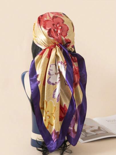 1 pièce Foulard/bandana à imprimé floral de 90 cm pour femmes, accessoire de mode printemps/été convenant pour la plage, la vie quotidienne, ajoutant des points forts à votre tenue