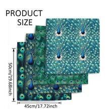 Set de 4 trozos de tela de poliéster estampados con plumas de pavo real de 50x45cm, ideal para acolchar, manualidades, coser a mano, fabricar carteras de forma DIY - Multicolor - Ver 8