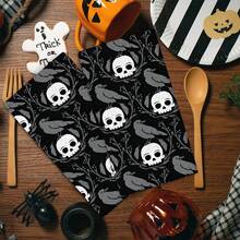2/4 Pcs Set, Dish Towels, Skull Printed Pattern Towels, Halloween, Super Absorbent Microfiber Modern Dish Cloths, Cooking And Baking Tea Towels, Printed Dishcloths, Cleaning Towels, Hand Towels, Super Soft And Highly Absorbent, Great Gifts For Neighbors, Moms, Friends, Birthday, Halloween, Housewarming, Kitchen Essentials, Kitchen Decor, Daily Necessities