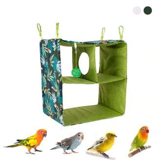 ITANDME 3-Hole Bird Hammock For Cage Bird Perch With Nibbling Ball - Bird Swing For Cage Dual Use Rest And Play Cage Accessory, No Installation Bird Parakeet Swing Toy, Easy Clean Hanging Bird Bed Chew Parrot Toys - Bird Hammock For Parakeets, Budgies, Lovebirds