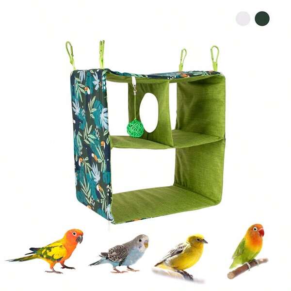 ITANDME Hamac à 3 trous pour cage d'oiseau avec boule à grignoter - Balançoire d'oiseau pour cage à double usage, repos et jeu, accessoire de cage, balançoire d'oiseau parakeet sans installation, lit suspendu facile à nettoyer pour oiseaux à mâcher, jouets pour perroquets - Hamac pour perruches, inséparables, oiseaux de paradis