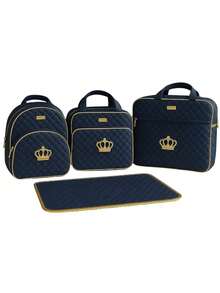 4-Piece Golden Crown Style Maternity Outing Bag Kit For Baby - Navy Blue - View 2
