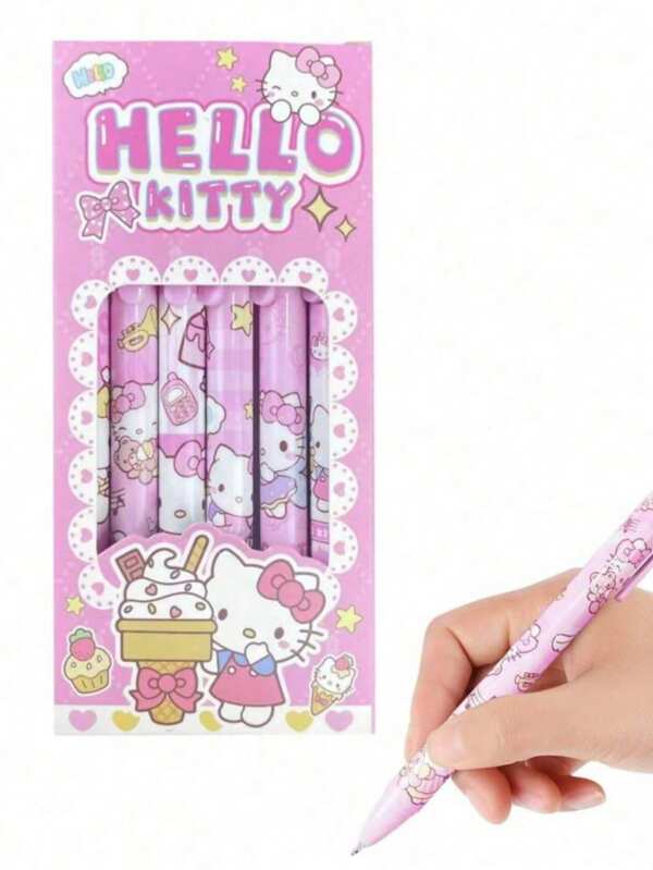 Sanrio Sanrio 6Pcs/Box Hello Kittys Gel Ink Rollerball Pens Smooth Writing Quick Dry Cute Kitty Cat Retractable Pens Pack Black(Some Parts May Be Random)