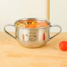 WORTHBUY 1 件 400 毫升可爱 304 不锈钢儿童碗带手柄，耐热面条牛奶零食容器，适合儿童和成人在家庭学校旅行、野餐、露营时使用