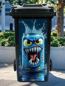 3D Cartoon Can Emoticons, Ocean Garbage, Flowers, Owls Printed Trash Can Sticker Waterproof PVC Outdoor Rubbish Bin Garbage Can Poster Peel And Stick 4 Sizes