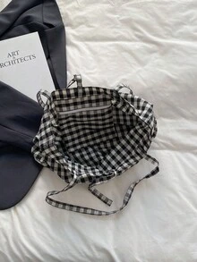 DAZY 夏季户外旅行包，度假沙滩包，时尚格纹单肩大包，休闲单肩托特包，旅行包，拼色格纹手提包，购物袋，百搭通勤包 - 彩色 - 查看 11