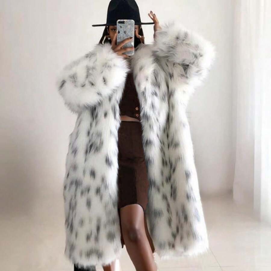 Faux Fur Winter Long Soft Coat Women's Fur Jacket Overcoat Topcoat Outerwear - 白色 - 查看 1