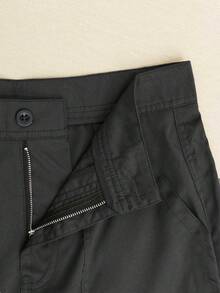 女士新品休闲纯色口袋短款工装裤