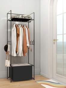 Perchero con ruedas multiusos, de pie con cesta de almacenamiento de tela, portátil, diseño resistente y elegante, fácil de ensamblar, adecuado para sala de estar, dormitorio, entrada, oficina, hogar, regalos de vacaciones, regalos de Navidad, regalos - Multicolor - Ver 10