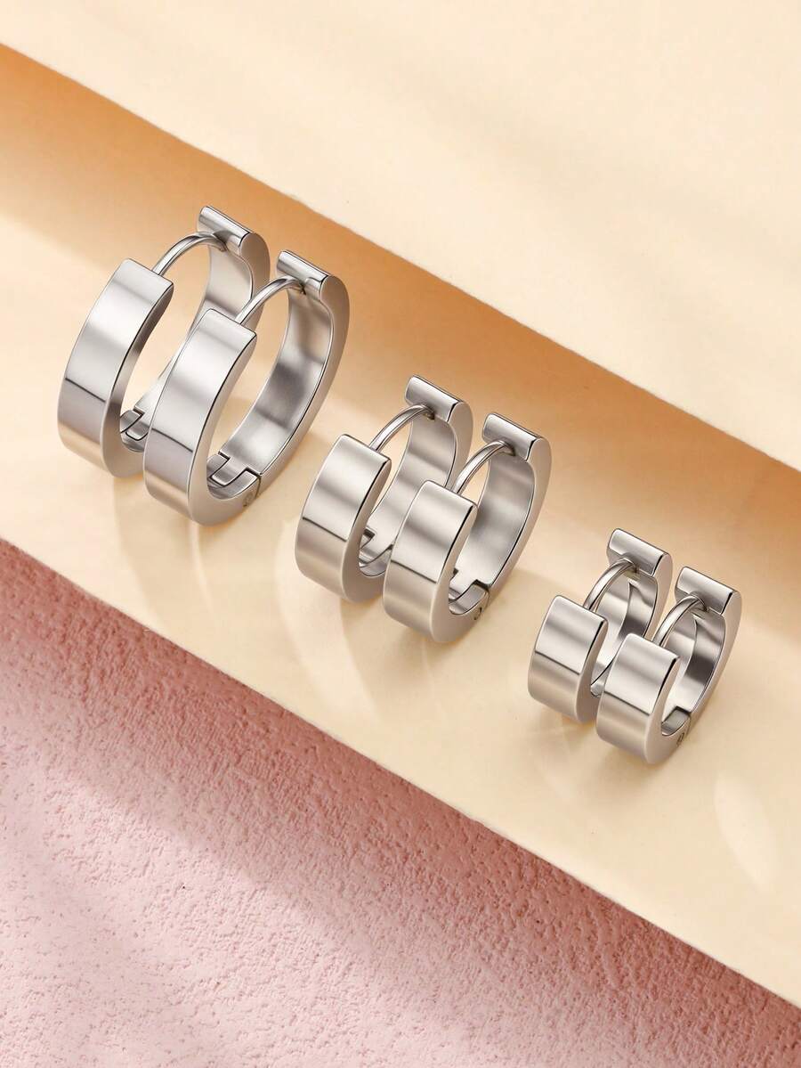 1 cặp/2 chiếc Bông tai thép không gỉ trơn tối giản dành cho nữ Trang sức Bông tai quyến rũ - Bạc - Xem 1