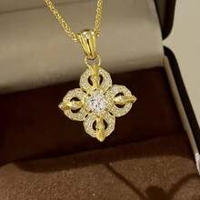 纯银四叶花金项链复古四叶草造型高端满钻百搭锁骨链