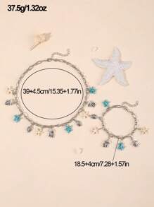 2pcs/Set Starfish & Sea Turtle Necklace And Bracelet Set