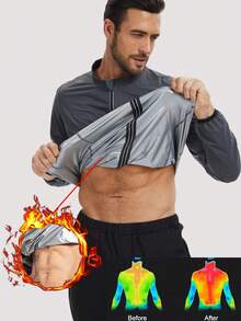 1PC Sauna Suit For Men Sweat Sauna Jacket Zipper Gym Workout Sweat Shirt - Grey - View 1