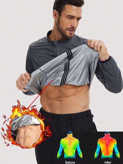 1 件套男士桑拿服汗蒸桑拿夹克拉链健身房锻炼运动衫