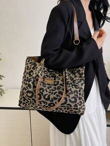 Bolso de lona con estampado de leopardo, bolso de hombro retro, bolso de moda, adecuado para la escuela, el trabajo y las compras, billetera de mujer con estampado de leopardo de moda para otoño/invierno - Marrón - Ver 7