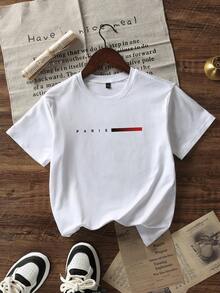 Tween Boy Casual White Print Crew Neck Short Sleeve T-Shirt For Summer