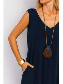 Women's Plus Size Tank Dress With Pocket 42 To 46 - 藏蓝色 - 查看 4