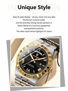 POEDAGAR 1pc Classic Business Men's Sunday Date Stainless Steel Quartz Watch, Casual Waterproof Luminous Men's Wristwatch, Fashionable Luxury Men's Wristwatch, Suitable For Office, Men's Holiday Gift - Multicolor - View 8