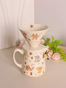 1 Set de tetera temática de gato de estilo japonés hecho a mano, juego de tetera/cafetera de cerámica con diseño de gato, regalo de Navidad para amantes de los gatos, regalo de cumpleaños para propietarios de gatos