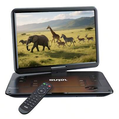 17.9-Inch Portable DVD Player, 15.6-Inch High-Definition Rotating Screen | 6-Hour Long Battery Life | Shock-Resistant And Shock-Resistant | Resume Playback From Breakpoint | Supports USB/SD/AV Input And Output | Full-Area Decoding | Comes With Remote Control | Suitable For Both Car And Home Use
