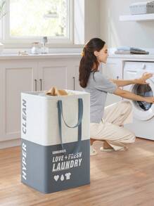 SONGMICS Grand Panier à Linge, 90L, Corbeille Linge 2 Compartiments, Tient Debout Tout Seul, Pliable, Double Poignée, pour Buanderie, Chambre, Salle de Bain, Bleu Foncé