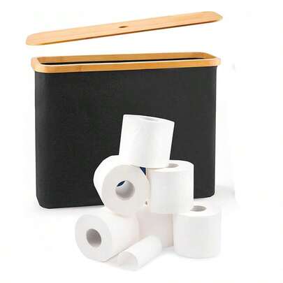 1pc Bohemian Style Black Bamboo Tissue Paper Holder With Storage Basket - Rectangular Bathroom Organizer Box With Lid, Multipurpose Foldable Storage Basket, Fragrance-Free, Suitable For Home And Office, Holiday Gift