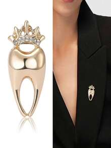 创意皇冠牙齿设计闪亮水钻镶嵌胸针简约可爱风格个性化女性礼物