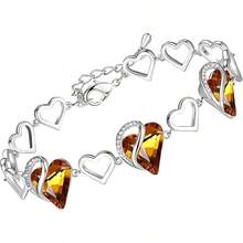 Leafael Pulsera de eslabones con forma de corazón con piedra natal, para mujer, color plateado, 17.78 con extensor de 5 - 8 de agosto - Peridoto verde - Ver 11