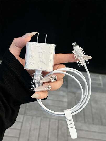 Minimalist Bowknot Protective Case For 20W Apple IPhone Charger, Compatible With IPhone 12/13/14 Pro Max Charging Cable, Anti-Bending, Anti-Chewing Cable Protector Charger Accessories Phone Accessories