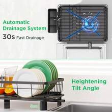 New Dish Drainer Rack Stainless Steel Dish Drying Rack Kitchen With Drip Tray SpaceSaving Draining Board Rack For Counter Sink With Cutlery Holder For Utensil Washing Up Black 15''L X 11''W - Black - View 4