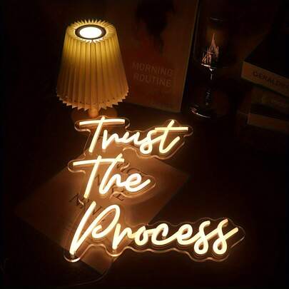 "Trust The Process" Neon Sign, USB Powered LED Neon WordArt With Wall Mount, White Color Mode, For Room Decoration, Home Wall Art, Window Display, Living Room, Christmas, Birthday Gifts